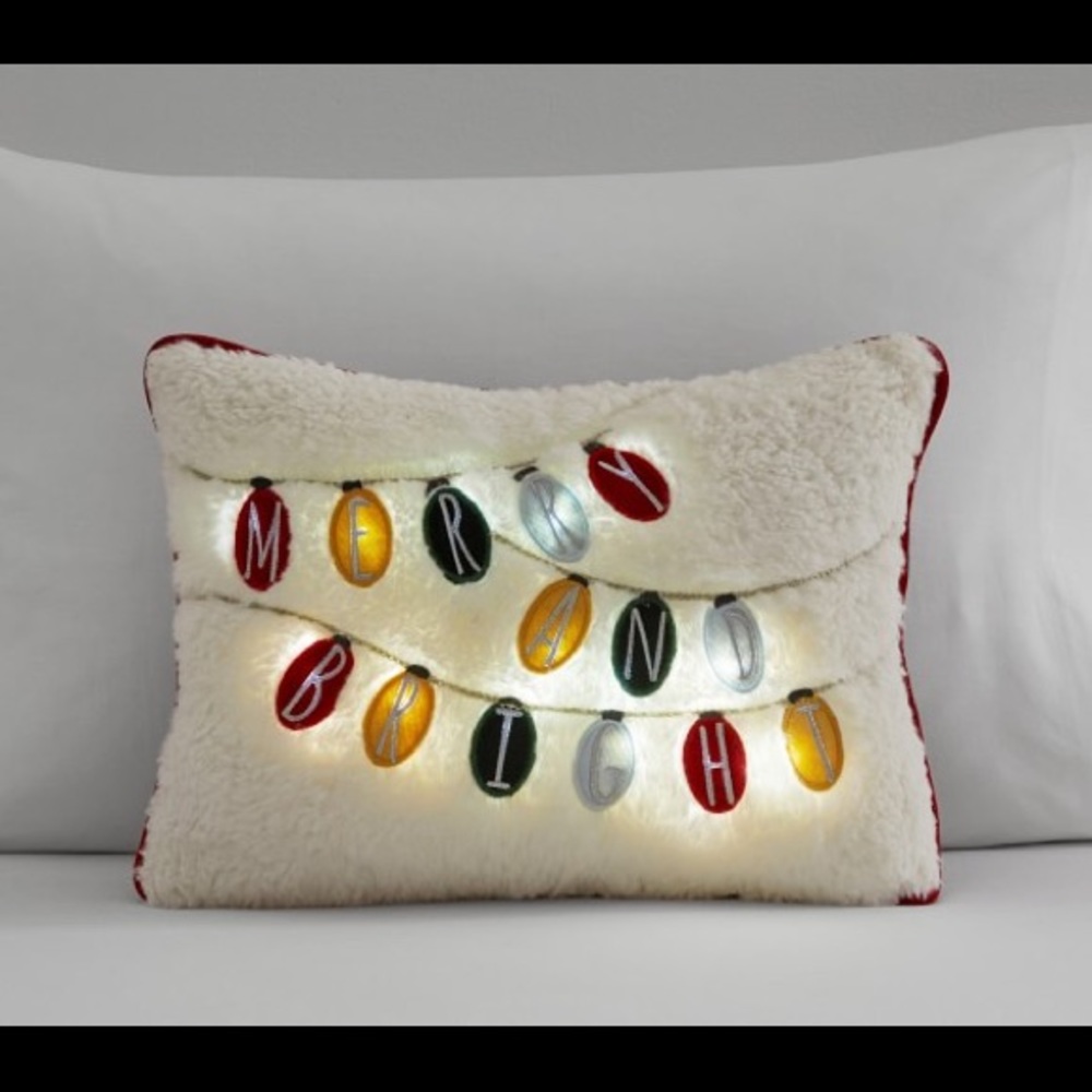 Pottery Barn Kids Holiday Message Merry and Bright LED Light Up Lumbar Pillow 🎄